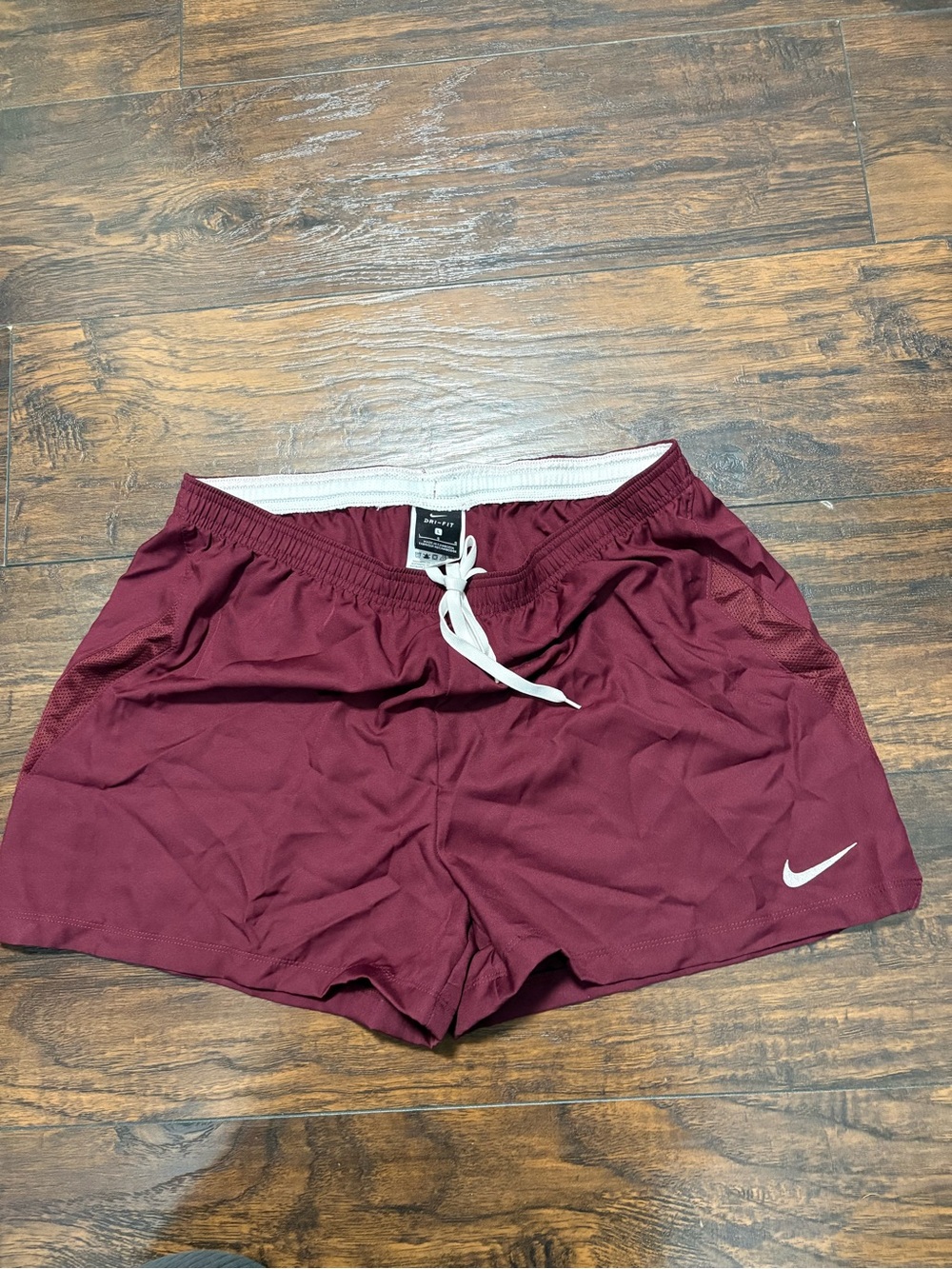 Nike Women's Maroon Athletic Shorts with White Drawstring
